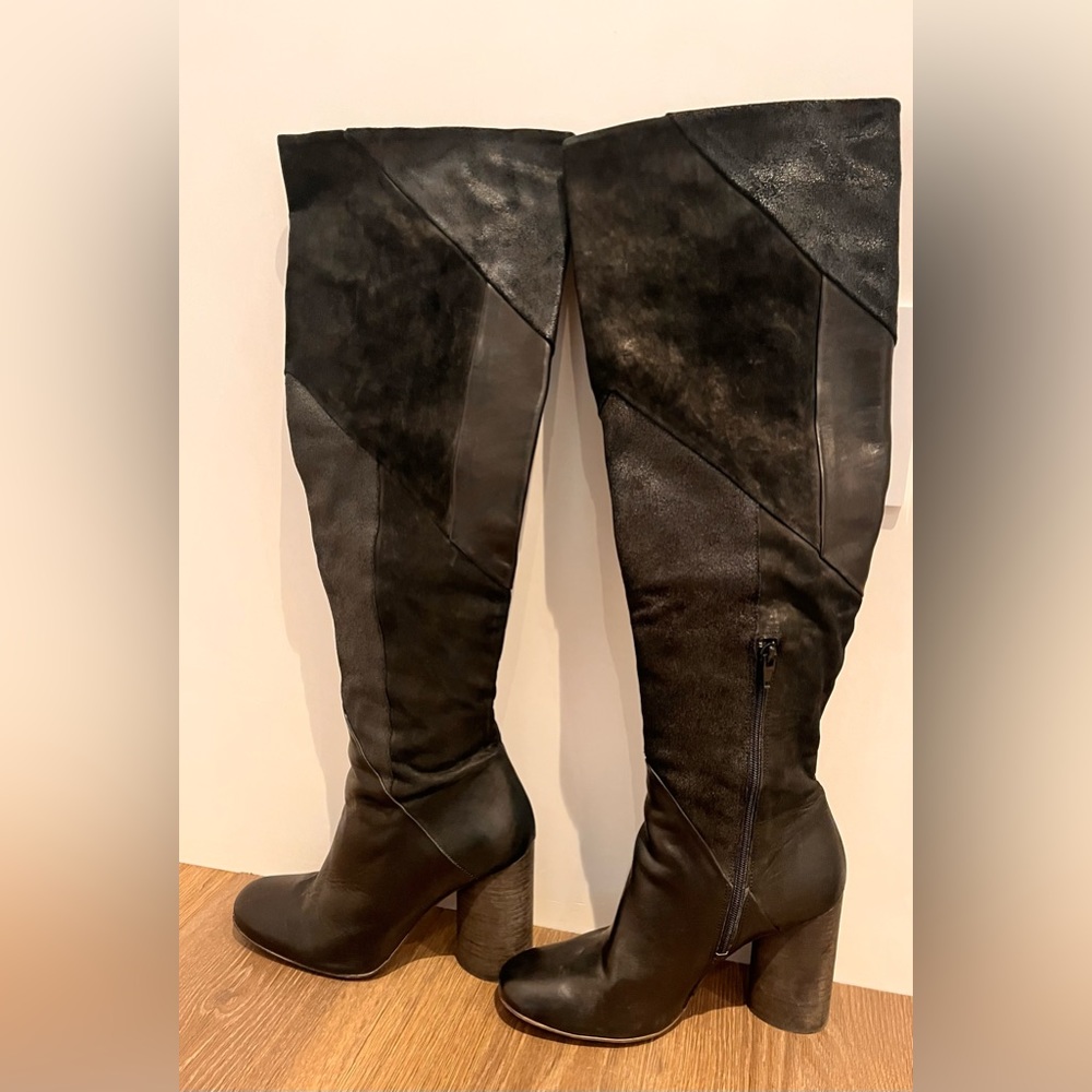 Patchwork Leather Knee High Boots. - image 2